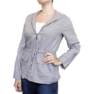 Gray 100% linen hooded zip up lightweight jacket